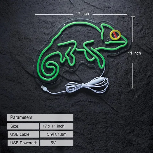 Miniatura 2 de Letrero de neón de lagarto camaleón para decoración de pared con luces de neón LED de lagarto regulables Verde+Amarillo+Rojo