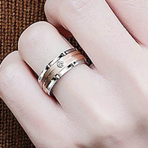 Miniatura 4 de Jude Jewelers Anillo de boda de dos tonos de plata cepillada mate de acero inoxidable de 0.315 in