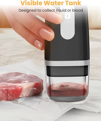 Miniatura 2 de Máquina selladora al vacío FEPPO para alimentos con tanque de agua visible, máquina selladora al vacío compacta portátil con 30 bolsas reutilizables