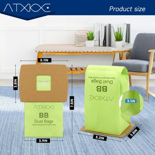 Miniatura 4 de Paquete de 20 bolsas tipo BB de repuesto para Oreck XL bolsas de vacío Buster B, PKBB12DW BB180 BB280 BB850 BB870 BB900 BB1000 MV160 con 2 filtros