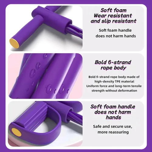 Miniatura 6 de Bandas de resistencia de pedal con asas, 21 bandas de resistencia de fitness, 6 tubos, bandas de resistencia con asas de pedal, bandas elásticas