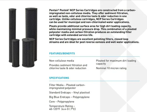 Miniatura 3 de Pentair Pentek NCP-20BB Big Blue Filtro de Agua de Carbón, 20 Pulgadas, Cartucho de Filtro Plisado Impregnado de Carbón Sin Celulosa para Toda