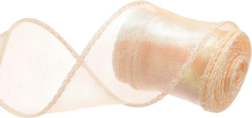 Miniatura 19 de MECCANIXITY - Cinta de organza con cable de 1 1/2" de ancho, brillante, transparente, con brillo irisado en tonos pastel, cinta de gasa para Beige