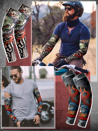 Miniatura 11 de Boao 20 piezas de mangas de brazo de enfriamiento para hombre, manga larga sin dedos, antideslizante, protección UV, mangas temporales para tatuajes
