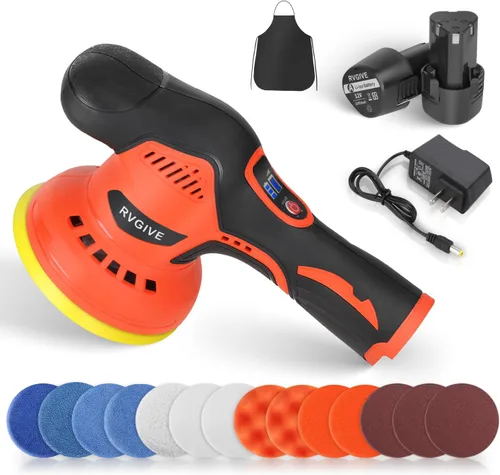 Pulidora inalámbrica de coche con 2 baterías recargables de litio de 12 V, 8 velocidades variables, 2800-5500 rpm, pulidor sin escobillas adecuado