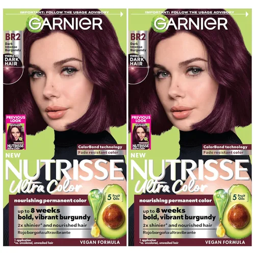 Garnier Nutrisse Ultra Color - Crema nutritiva para el cabello, BR2, color borgoña intenso oscuro (Passion Fruit), tinte permanente para el cabello