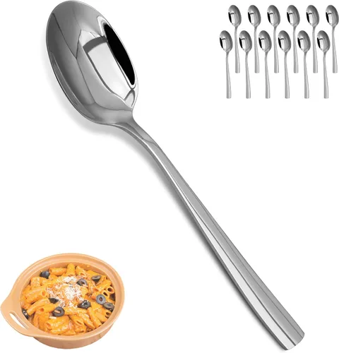 Miniatura 8 de Juego de tenedores y cucharas, 6 piezas de tenedores para ensalada de 6.7" y 6 piezas de cucharas para sopa de 6.7", juego de cubiertos de acero