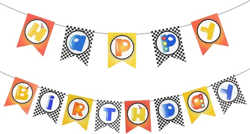 Miniatura 7 de Cartel de cumpleaños de coche de carreras, pancarta de feliz cumpleaños a cuadros, decoraciones de fiesta de autos de carreras, fiesta temática