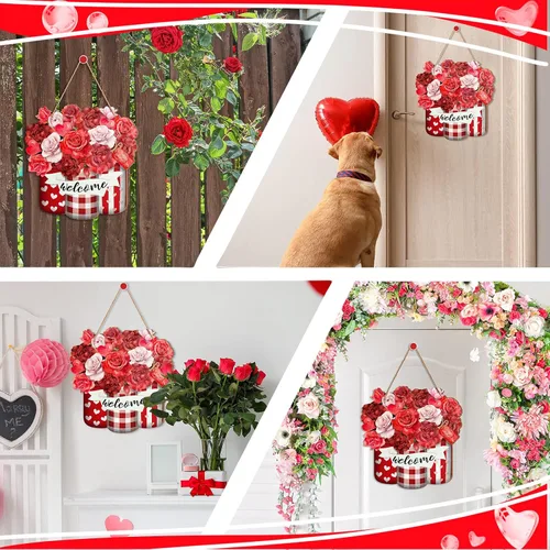 Miniatura 6 de Karenhi Corona de puerta del día de San Valentín para puerta delantera, letrero de madera, decoración del día de San Valentín, decoración