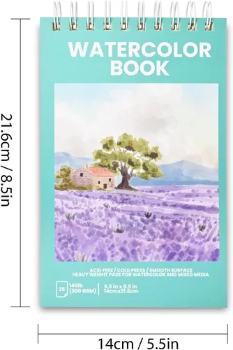 Miniatura 2 de Bondream Bloc de papel de acuarela, paquete de 2 libros de acuarela, 140 libras/10.58 oz, libro de papel de dibujo de pintura en espiral