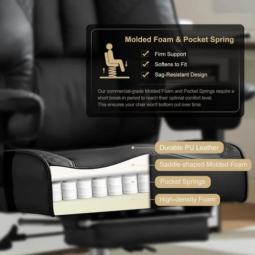 Miniatura 5 de EXCEBET Silla de oficina grande y alta de 400 libras con asiento ancho, silla ejecutiva de oficina de cuero con respaldo alto y reposapiés, sillas