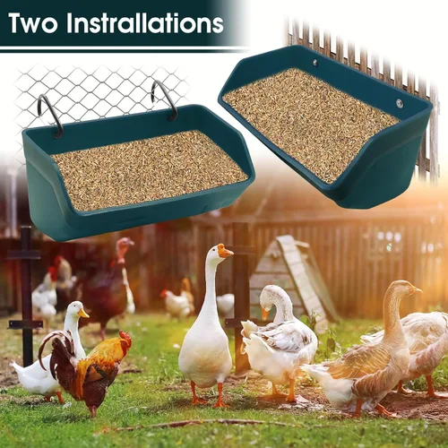 Miniatura 3 de Comedero colgante para cerca, paquete de 4 canales de alimentación con clips para cabra, pato, oveja, caballo, ganso, cerdo, aves de corral, cubo