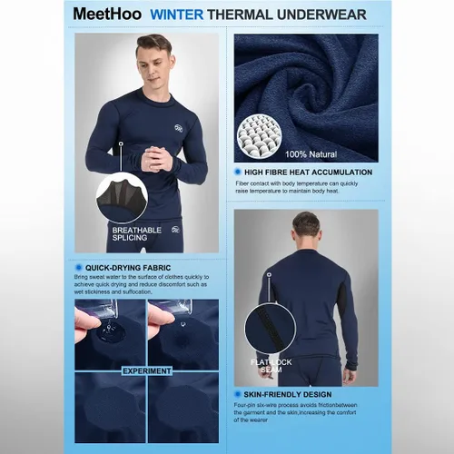 Miniatura 5 de MeetHoo Conjunto de ropa interior térmica para hombre, capa base de compresión, ropa de invierno con forro polar largo, ropa de correr y esquiar