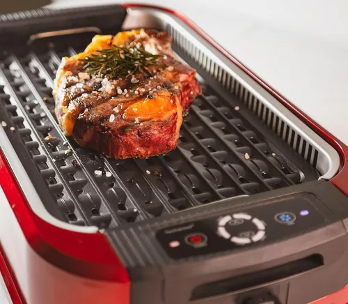 Miniatura 7 de Parrilla eléctrica para interiores sin humo, Techwood de 1500 W, con tapa de vidrio templado, parrilla de barbacoa coreana portátil antiadherente