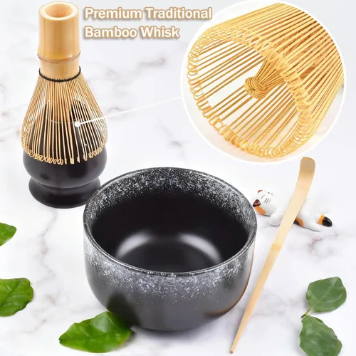 Miniatura 4 de Juego de Té Matcha, Accesorios de Matcha, Juego de Batidor de Matcha Incluye Tazón de Matcha, Batidor de Bambú para Matcha, Cuchara Medidora, Negro