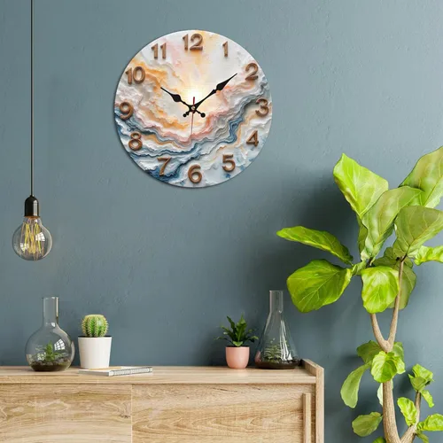 Miniatura 2 de Sunburst Agate Texture Wooden Wall Clock with Raised Numerals 25x25cm