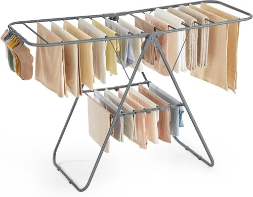 Miniatura 15 de SONGMICS ULLR053W01V1 - Tendedero plegable de dos niveles para ropa, estante de secado de ropa para lavandería, secador de ropa independiente