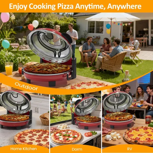 Miniatura 8 de Sunvivi Horno eléctrico para pizza de interior: máquina de pizza de encimera con perilla de control de temperatura, calienta hasta 770 ℉, calentador