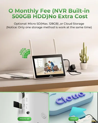 Miniatura 7 de Camcamp Solar Security Cameras Wireless Outdoor with 10" Monitor, 4 Cam Kit 100% Wire-Free, 360° View, Pan & Tilt, Solar-Powered, 10CH NVR, 2.4 &