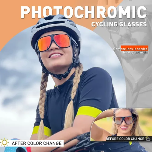 Miniatura 2 de KAPVOE Gafas de ciclismo fotocromáticas para hombres y mujeres, gafas de sol deportivas MTB para ciclismo, protección UV Negro rojo