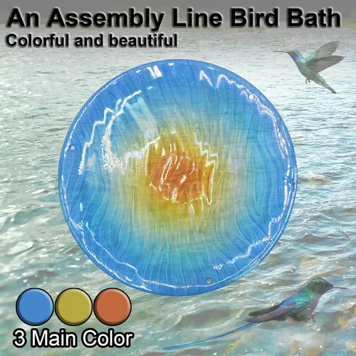 Miniatura 7 de Baño colgante para pájaros, de cristal al aire libre, comedero para pájaros con patrón de textura azul-naranja para decoración de jardín y patio