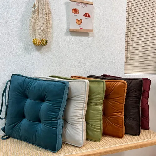 Miniatura 5 de vctops Cojines de silla navideños rojos de terciopelo suave con lazos, cómodo cojín sólido para sillas de comedor, sillas de oficina, pisos
