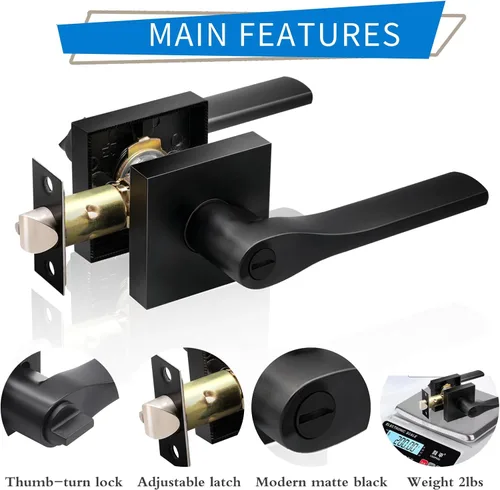 Miniatura 4 de JO.KO Pomo de puerta negro mate, cerradura de puerta de entrada sin llave para privacidad interior, manijas de puerta reversibles