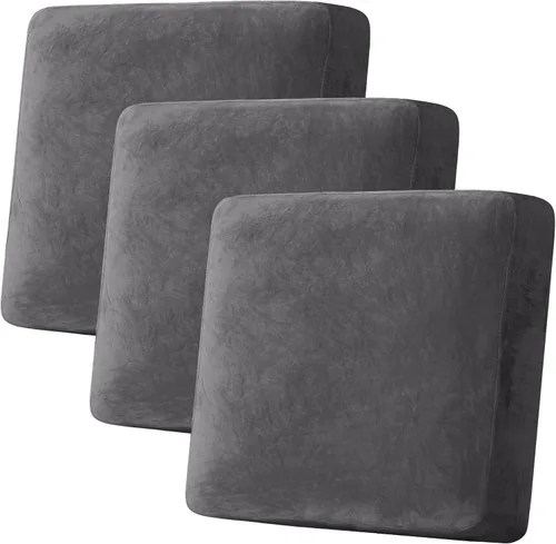Miniatura 195 de H.VERSAILTEX - Funda de terciopelo elástica y afelpada para protección de cojines de sofá biplaza, silla o sofá, 2 piezas, tamaño grande, color gris