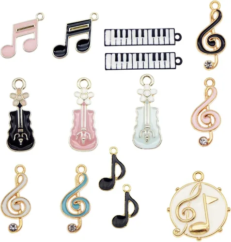 Miniatura 5 de Julie Wang 36 unids esmalte notas musicales instrumentos encantos para hacer joyas al por mayor lote a granel piano violín símbolos musicales