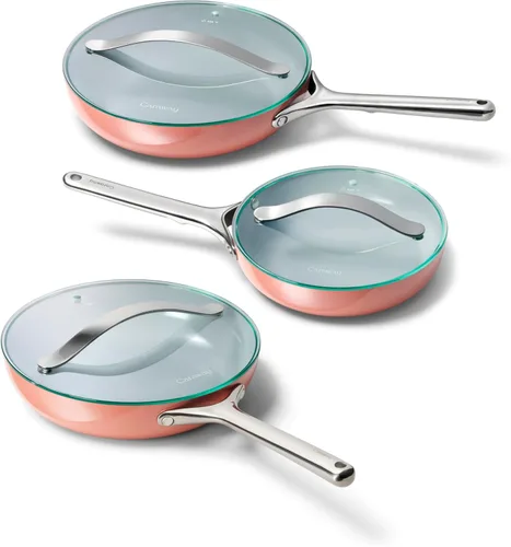 Miniatura 18 de Caraway Dúo de Sartenes de Cerámica con Tapas de Vidrio - Sartenes Antiadherentes (10.5" y 8") - No Tóxico, Libre de PTFE y PFOA - Apto para Horno