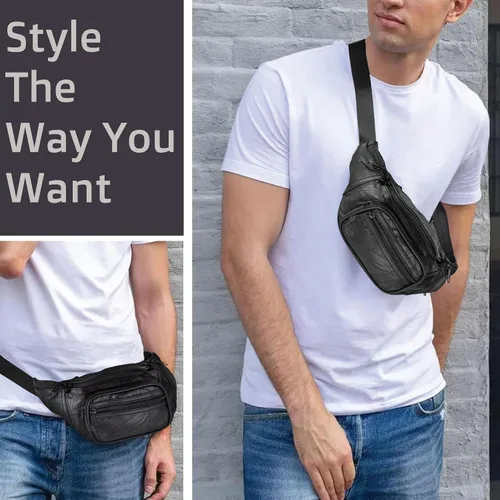 Miniatura 8 de Home-X bolsa para cintura estilo riñonera de piel auténtica de cordero