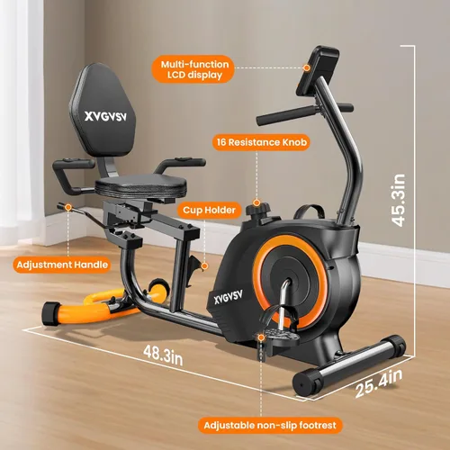 Miniatura 7 de Recumbent Exercise Bike for Home Use, Quiet Recumbent Stationary Bikes for Adults & Seniors, 16-Level Resistance, Adjustable Seat, Supports 400LB