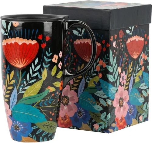 Miniatura 13 de Topadorn Taza de viaje de cerámica de 17 onzas con tapa y asa, taza de café de porcelana con caja de regalo, apta para microondas y lavavajillas, a