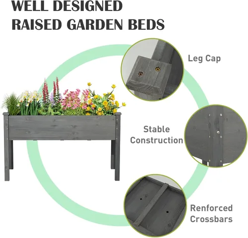Miniatura 7 de COSTWAY Cama de jardín elevada, soporte elevado de madera con patas para verduras, flores y hierbas, cama de cultivo de pie para patio trasero