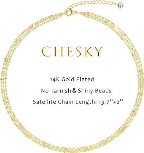 Miniatura 5 de CHESKY - Gargantilla de oro para mujer, chapado en plataoro de 14 quilates, gargantilla de cuentas satélite, delgada, de moda, collares de clip