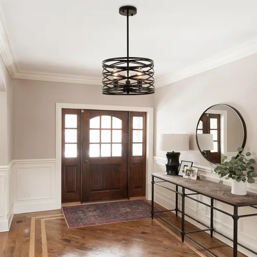 Miniatura 8 de Candelabros de granja para comedor, iluminación colgante de 3 luces para isla de cocina, tambor negro, lámpara rústica para colgar en el techo