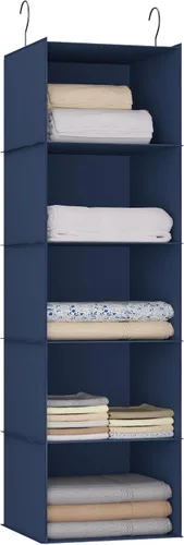 Miniatura 25 de Organizador colgante para armario, fácil de montar, estantes colgantes plegables con 4 compartimentos, para guardar ropa, bolsos, zapatos y Gris