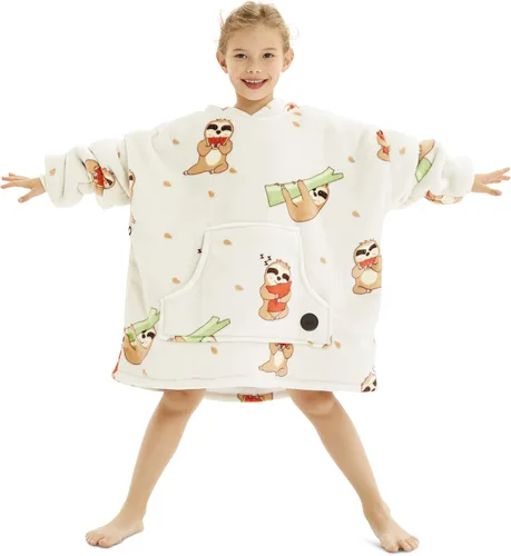 Miniatura 23 de Three Poodle - Manta con capucha portátil para niños, sudadera de sherpa de gran tamaño con capucha gigante, manta con capucha cálida y acogedora