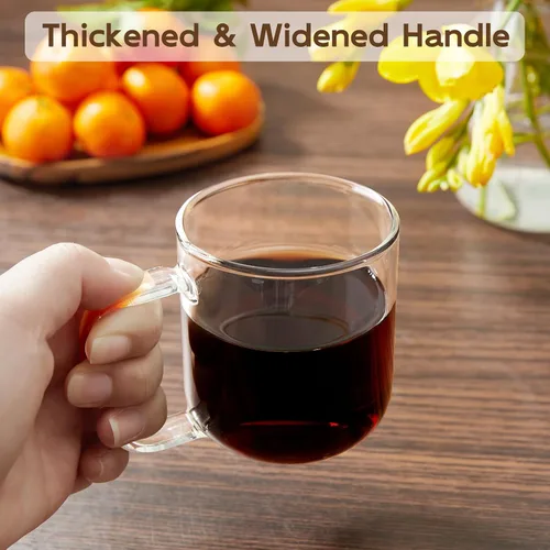 Miniatura 4 de Tazas de café de vidrio, tazas de café helado de 8 onzas, juego de 2 tazas de té transparentes, tazas de vidrio con asas, tazas de vidrio para café