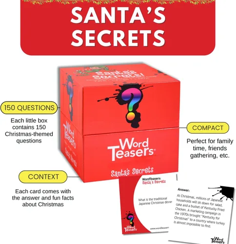 Miniatura 3 de WORD TEASERS Santa's Secrets - Juego de preguntas familiares con tarjetas de conversación de vacaciones y juego de fiesta, 150 cartas de trivia