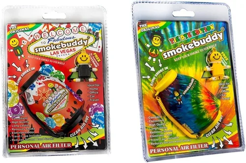 Smoke Buddy - Paquete de filtros de aire personales (2 unidades) | smokebuddy Original Vegas Negro/Rojo + Smoke Buddy Tie Die Amarillo/Naranja