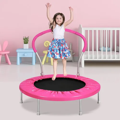 Miniatura 2 de Lyromix - Trampolín de 36 pulgadas para niños con asa - Mini trampolín interior para niños pequeños, pequeño rebotador de fitness para uso en Azul