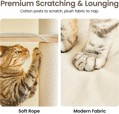 Miniatura 4 de MWPO Árbol moderno para gatos, torre de madera de lujo para gatos de interior, perchas grandes con cojines suaves, condominio para gatos grandes