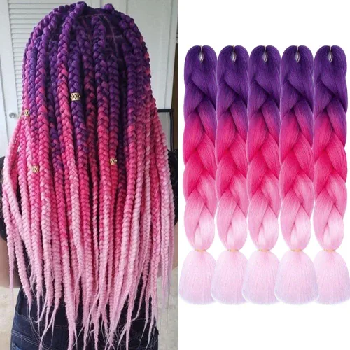 Miniatura 30 de Extensiones de cabello trenzado color gris degradado, 5 unidades, trenzas sintéticas de 24 pulgadas, 2 tonos, cabello gris para trenzas de caja, #28