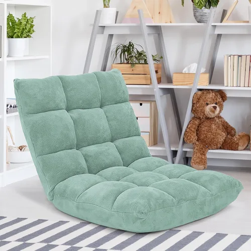 Miniatura 18 de Silla de suelo con soporte para el respaldo, silla reclinable plegable ajustable de 14 posiciones, silla de meditación con marco de acero, silla