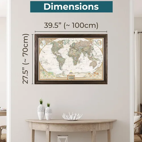 Miniatura 5 de Push Pin Travel Maps Arte de pared personalizable – Mundo ejecutivo – Marrón madera maciza – Mapa de pines enmarcado personalizado, incluye 150
