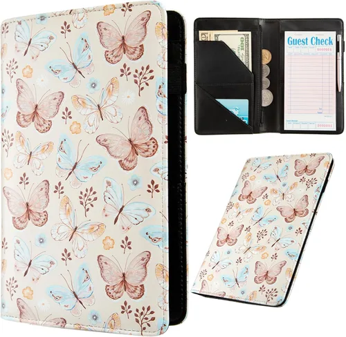 Miniatura 10 de Libretas para camarera de AIRMORS, con bolsillo con cremallera, libreta de cuero para camarera, cartera organizadora de dinero para camarero