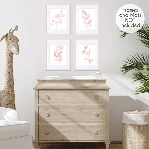 Miniatura 4 de Sweet Jojo Designs Impresiones artísticas de pared de hojas florales rosas y blancas rubor, decoración de habitación para bebés, guardería y niños