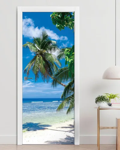 Miniatura 37 de FLFK Adhesivo de puerta - Playa y palmera, mural de pelar y pegar, tamaño combinado 36"x80", dividido en 2 piezas Mt2219