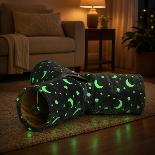 Miniatura 12 de Túnel Tubo para Gatos con Juguetes de Pelotas de Felpa Plegable Auto-Luminoso Fotoluminiscencia, para Mascotas Pequeñas Conejitos Conejos, Gatitos